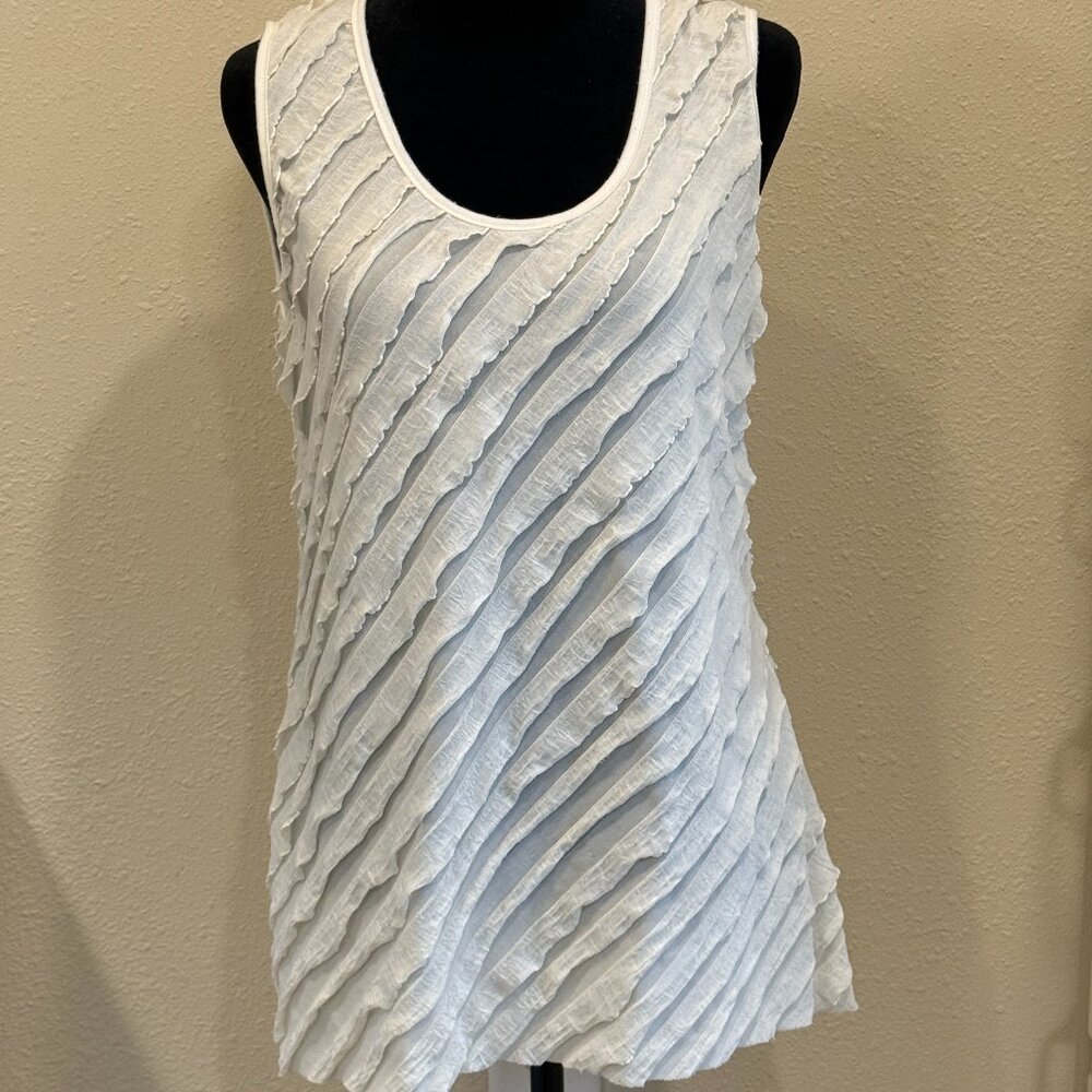 Agenda Layered Sleeveless Stretch Top Women's Size Large Spandex Polyester Cream